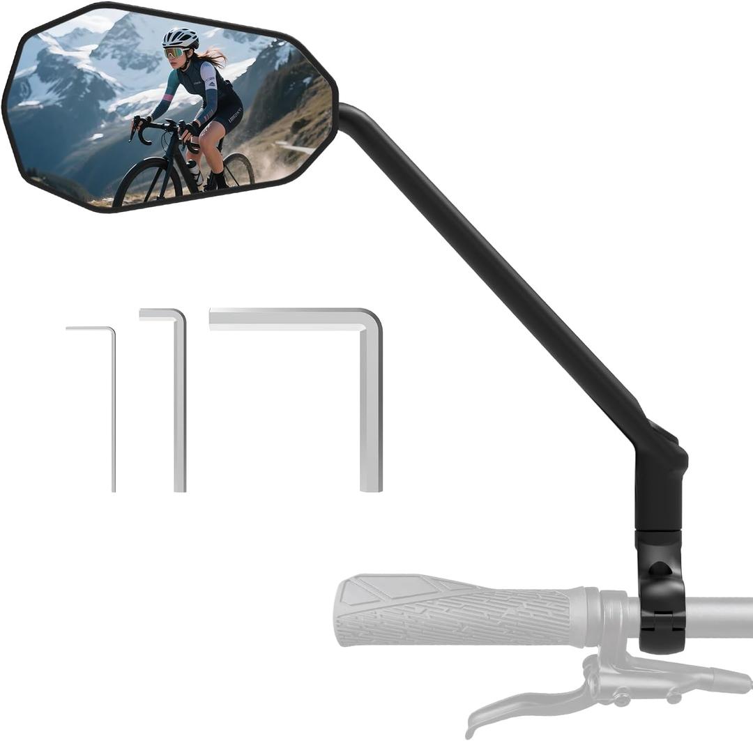 Diyife Bike Mirror, [Long Arm] HD Wide Angle Large Bicycle Mirrors for Handlebars, 360Adjustable Anti-shake Bicycle Rear View Mirror, Bike Accessories for Ebike Scooter Mountain Road Bike (Left)
