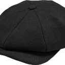 POUDAY Newsboy Cap for Men - Irish Newsies Cabbie Hat - Flat Winter Hat (X-Large, Pure Black)