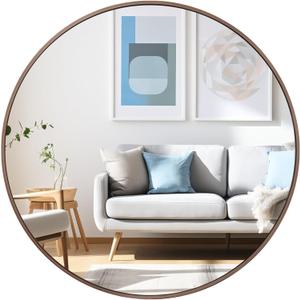 24 inch Circle Wall Mirror, Brushed Bronze Metal Framed Round Mirror for Bathroom Vanity, Bedroom Decor, Living Room, Entryway