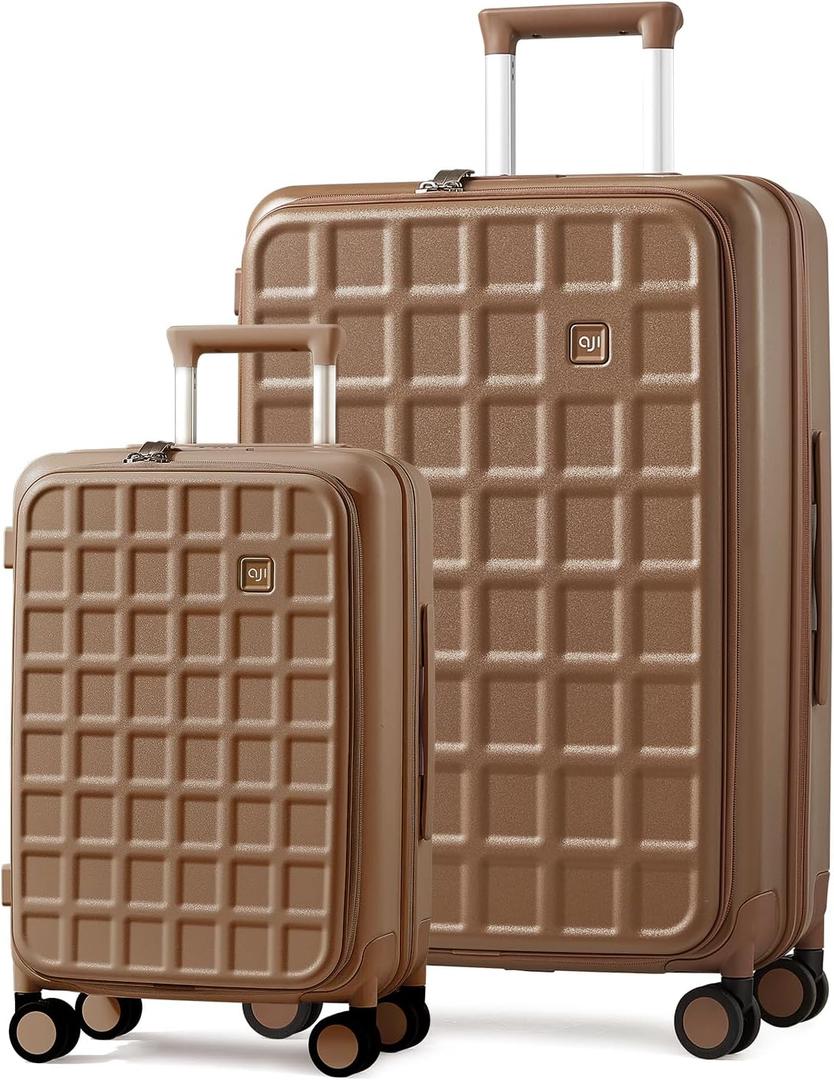 aji Expandable Top Opening Luggage Sets 2 Piece with Spinner Wheel, 20/28 Inch Luggage with TSA Lock, Lightweight PC Hard Shell Travel Luggage Suitcases for Men Women, 2-Piece Set, Chocolate Brown