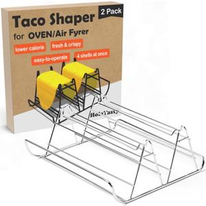 Taco Shell Mold for Oven & Air Fryer - No Frying No Mess, for Corn Tortillas Up To 6 Inch, Homemade Wide Base Hard Tacos - Wholesome Gluten-Free, 4 Baked Crunchy Shells At Once - Compact, Set of 2