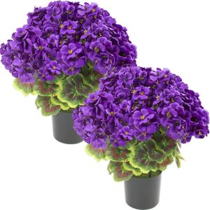lovemoon 2Set Geranium Potted Artificial Flowers,Fake Geranium Plants for Outdoor Home Dcor Office Tables Porch Garden Decor (2, Purple)