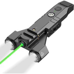 DARKFANG 1450 Lumen Tactical Flashlight with Green Laser Beam Combo, Low Profile Design Rechargeable Weapon Light for Picatinny Rail (Black)