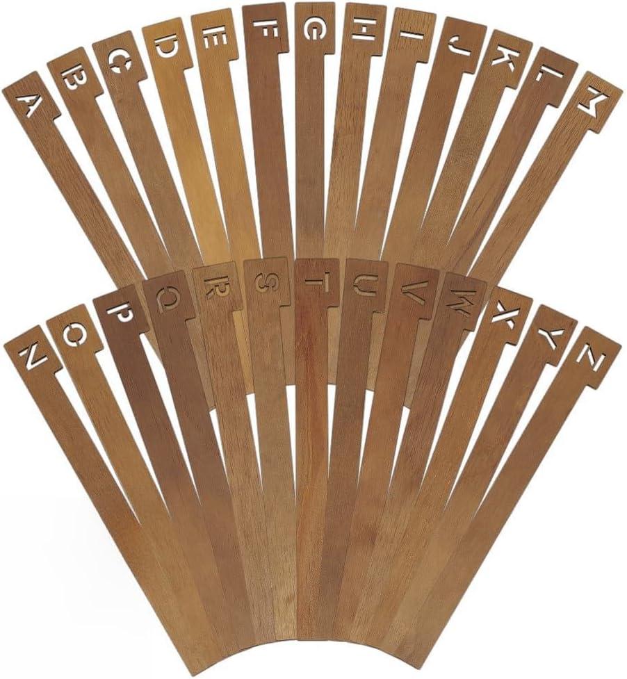 WADORN 26Pcs Wooden Record Dividers Camel Vinyl Record Organizer A-Z Alphabet Tabs Music Album CD DVD Media Separator Holder for Office Library Record Comic Book Bookshelf Divider Home Decoration