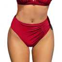 YELAIVP Women's High Waisted Bikini Bottom Tummy Control Ruched Bathing Suit Bottom Full Coverage Swimsuit Bottoms (Red, S)