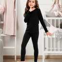 Silkfly 2 Pack Girls Thermal Underwear Set Fleece Lined Thermals Top and Bottom Base Layer for Girls Winter (Black, XS)