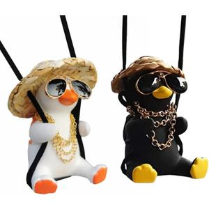 2 PCS Cute Swinging Duck Car Decoration  Action Character Hanging Ornament for Rearview Mirror  Spring Motion Dashboard Toy for Kids & Adults