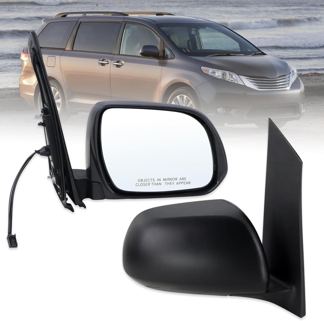Lqtio Right Passenger Side Mirror Compatible With 2011 2012 2013 2014 Toyota Sienna With Manual Folding Power Glass Matte Black Replace#87910-08080(3Pins)
