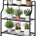 Kitsure Plant Stand Indoor & Outdoor - 3-Tier Metal Plant Shelf with Adjustable Leveling Feet, Easy to Assemble Planter Stand for Patio, Balcony, or Garden (Black, 27" x 11.4" x 29.3")