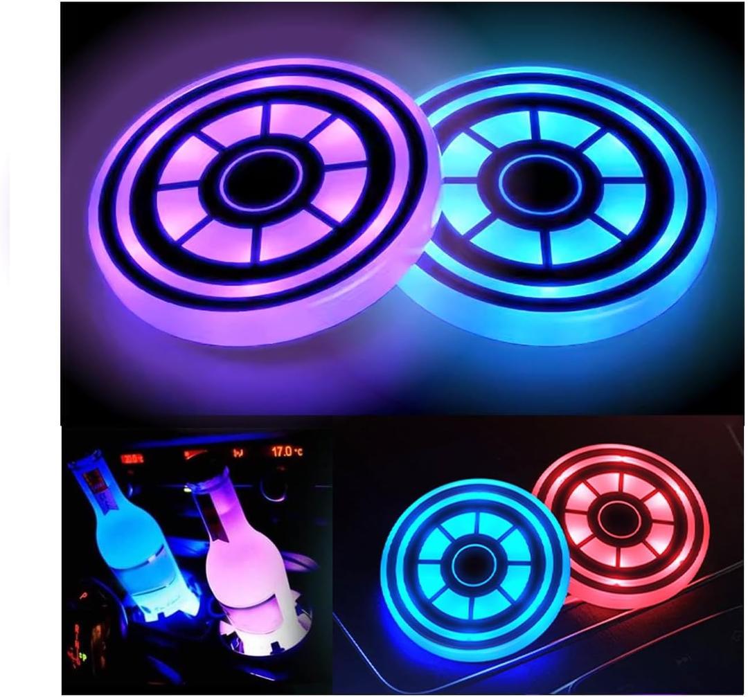 2PCS LED Car Cup Holder Lights, Light up Car Coasters for Cup Holders 7 Color-Changing Light Up Cup Holder Insert Coasters, Waterproof Car Accessories for Teens, Car Gifts for Men & Women (Color 7)