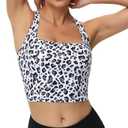 romansong Strappy Yoga Sports Bras for Women Padded Criss-Cross Back Tank Tops (White Leopard, Medium)