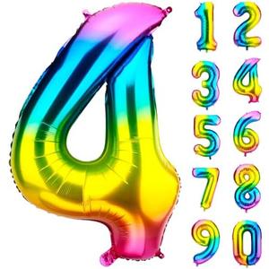 DecorWoo 40 inch Rainbow Number 0 Balloon, Colorful Gradient Number 0 Birthday Balloons, Large Number Foil Balloons for Party Supplies Wedding Anniversary Events Decorations, Pack Of 5 
