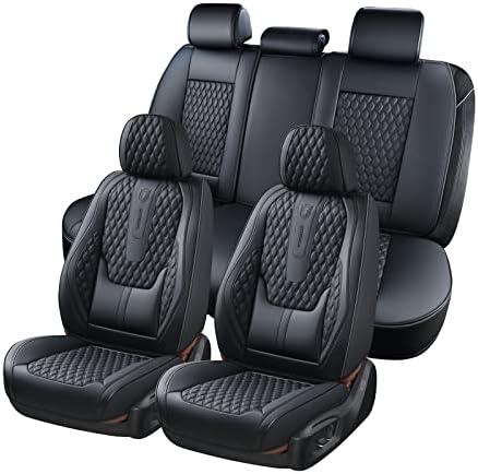 Coverado Car Seat Covers Full Set, Black Seat Covers for Car with Lumbar Support, Nappa Leather Seat Covers Waterproof Car Seat Protectors Universal Fit for Most Cars SUV Trucks