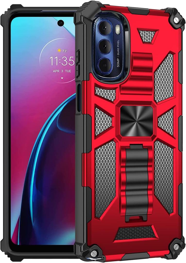 Moto G Stylus 2022 Case with Screen Camera Protector, Drop-Tested Camouflage Cover Thin and Slight Built-in Kickstand Protection Case for G Stylus 2022 Case Red