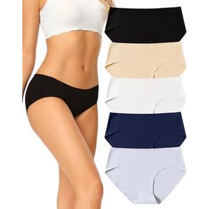 voenxe Women Seamless Hipster Underwear,Breathable Ladies Panties Bikini,No Show Briefs,Comfortable Undies for Women 5-Pack M