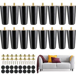 Maitys 4 Inch Round Solid Furniture Legs Furniture Wooden Replacement Chair Feet Dresser Sofa Couch Legs Table Cabinet Footstool DIY Projects for Home (Black,16 Pcs)