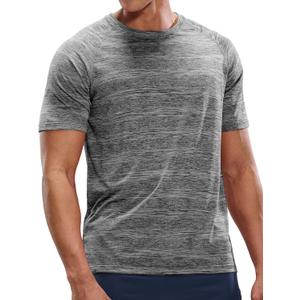 MIER Mens T Shirts Short Sleeve Quick Dry Active Tee for Running Workout Gym, Stripe, Heather Grey (M)