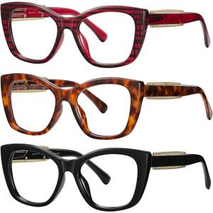 Readers for Women Men,Reading Glasses with Blue Light Blocking, Spring Hinges Eyeglasses for Reading (A05-3-pack Mix)