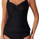 RXRXCOCO High Waisted 2 Piece Tankini Swimsuits for Women U-Wire Push Up Bathing Suit Tummy Control Ruched Swimwear (Black, XL)