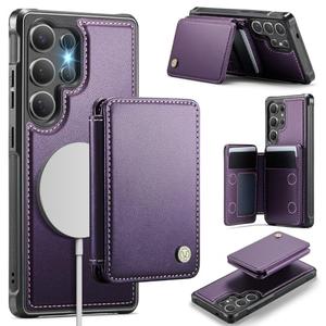 Usroom Compatible with Magsafe for Samsung Galaxy S25 Ultra Wallet Case Magnetic Card Holder, RFID Blocking 2 in 1 Detachable Kickstand Shockproof Case for Women Men, Purple