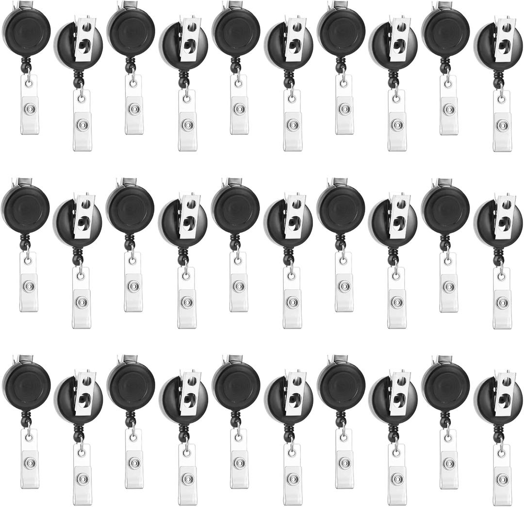 30 Pack Retractable Badge Reels with Swivel Clip - Bulk Heavy Duty Retractable Badge Holders, ID Card Name Tag Holder Clips for Teacher Student Worker Employee (Translucent Black)