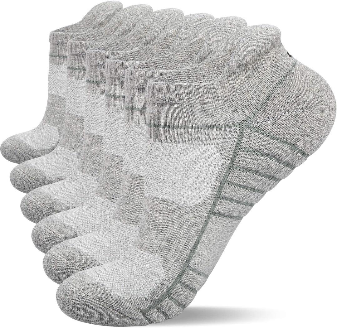 Lapulas Athletic Running Ankle Socks, Low Cut Cushioned Anti-Blister Tab Sports Socks Men Women 6Pairs (Small, Gray)