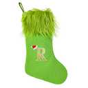 18 Inches Personalized Christmas Stockings with Initial Letter Green Knitted Stocking Holiday Party Decoration Home Family Hanging Ornament 3 Pack