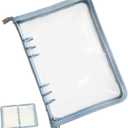 A5 Binder, 9.96x7.28in Pocket 6 Ring Binder PVC Notebook Cover with Zipper, Waterproof A5 6 Ring Zipper Wallet for Cash Budget System, Journaling, Planner (Blue)