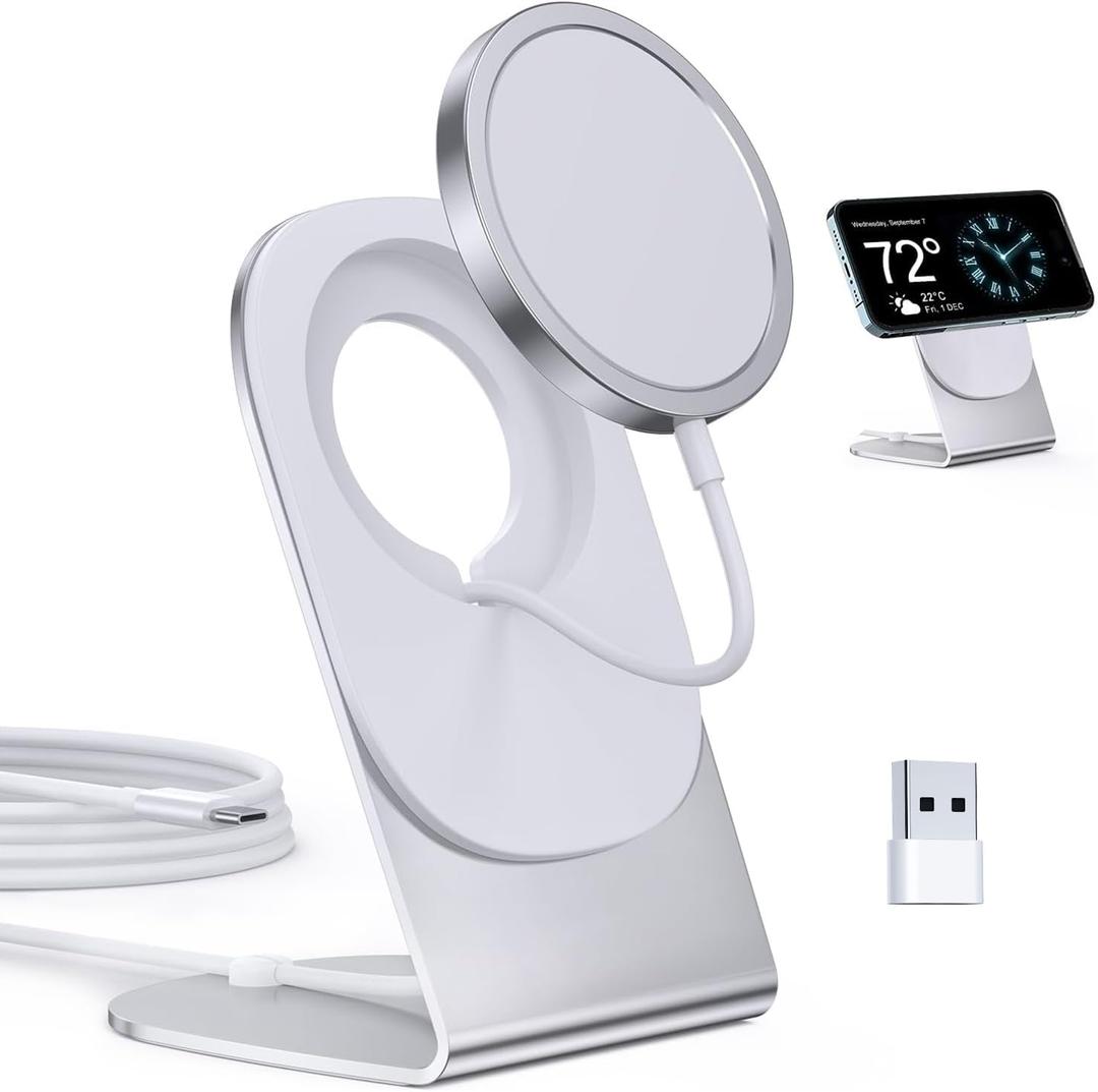 Magnetic Wireless Charger Mag-Safe Charger for iPhone 16/15/14/13/12 Series Convertible Magnet Wireless Charging Stand/Pad with 5ft Cable for iPhone and AirPods 2/3/Pro 2/Pro (White Mag-safe Charger)