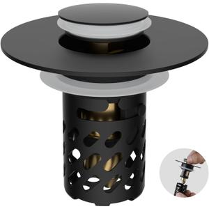 iFealClear All Metal Bathroom Sink Stopper, Pop Up Sink Drain Strainer with Removable Stainless Steel Filter Basket, Universal for 1.1"-2.36" US Sink, Brass Bounce Core, Hair Catcher, Matte Black