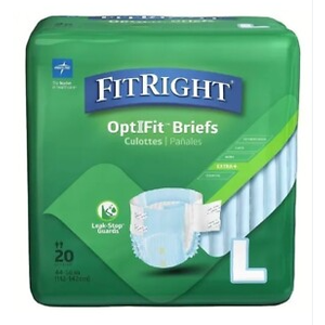 FitRight Adult Diapers, Extra Heavy Absorbency, L (Waist Size 44in-56in), 20 Count, OptiFit Incontinence Briefs for Men and Women, Disposable, Moisture Wicking, Leak Protection,