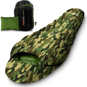 SereneLife 0 Degree Mummy Sleeping Bag  Military-Style, Lightweight & Waterproof for Extreme Cold, Stays Warm in 510F, No-Snag Zipper, Compact Carry Bag & Travel Pillow for Camping & Backpacking (Camouflage)