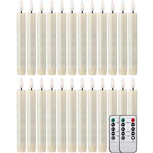 Funtery 24 Pieces 6.5" Flameless LED Taper Candles with 4 Remote Timer Battery Operated Short Window Candles Bulk Flickering Candlesticks for Christmas Wedding Home Decorations(Classic Style)