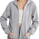 SHENHE Girl's Zip Up Oversized Sweatshirts Casual Fall Hoodie with Pocket (Grey) 16 Years