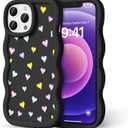 Compatible with iPhone 12 Pro Max Case for Women Girls, Curly Wavy Frame with Cute Pattern, Aesthetic Slim Soft Silicone TPU Bumper Shockproof Phone Case for iPhone 12 Pro Max - Color Heart