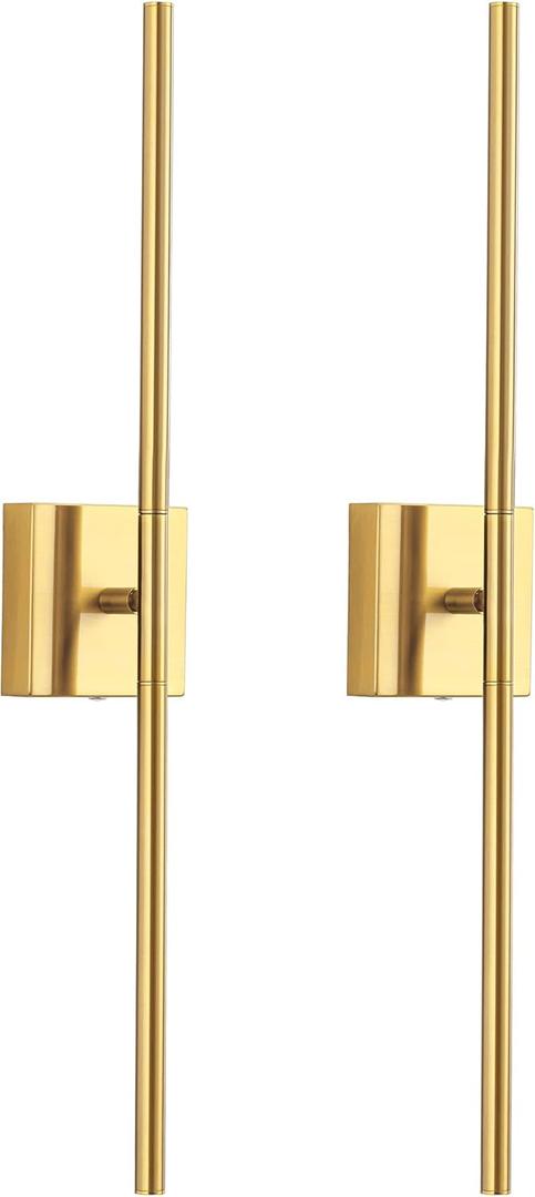 KDG Cordless Wall Sconces Set of 2, Wireless 5200mAh Rechargeable Battery Operated LED Wall Lamps with Remote, 360 Rotate Lightings for Wall Painting, Bedroom, Hallway, Night Light 23.6 inch (Gold)