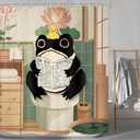 LGhtyro Funny Frog Shower Curtain Bathroom Set 60Wx71H Inches Traditional Japanese Cute Animal Kwaii Rustic Wood Board Toilet Newspaper Bath Accessories Cute Art Home Decor Fabric 12 Pack Hooks