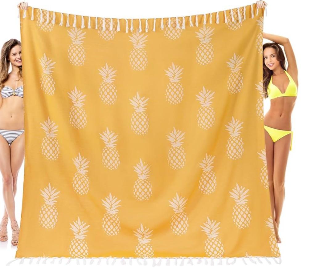Genovega Oversized Giant Turkish Beach Towel Blanket Extra Large XXL Lightweight Quick Dry Sand Free Boho Throw Pool Cloud Sandrpoof Blankets Women Men Big Jumbo Wide 2 Person Size Pineapple Yellow Genovega Oversized Giant Turkish Beach Towel Blanket Extra Large XXL Lightweight Quick Dry Sand Free Boho Throw Pool Cloud Sandrpoof Blankets Women Men Big Jumbo Wide 2 Person Size Pineapple Yellow