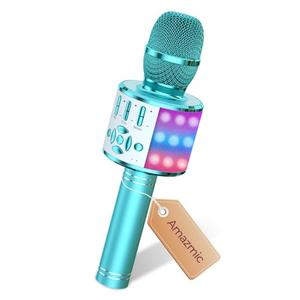 Amazmic Kids Karaoke Microphone Machine Toys for Girls Bluetooth Microphone with LED Light, Christmas Birthday Gift for Girls Boys 3 4 5 6 7 8 9 10 11 12 Year Old Kids Toys(Blue)