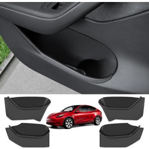 4PCS Door Side Storage Box for Tesla Model Y 2021-2024 (Only Fit Suede Surface Door Side) Upgraded Silicone Organizer Front and Rear Slot Pockets Protector (Not Fit 2025 Model Y Juniper)