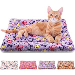 4 Pack Ultra Soft Dog Cat Bed Mat with Cute Prints Reversible Fleece Dog Crate Kennel Pad Cozy Washable Thickened Hamster Guinea Pig Pet Bed Mat for Small Animals(21 x 14 Inches,Vivid Color)