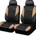 CAR PASS Quilting Leather Front Seat Covers, Automotive Waterproof Deluxe PU Premium Vinyl Luxury Two Front Seats Only Universal Fit for Cars Sedans SUVs Airbag Compatible,2 Pieces,Black&Beige