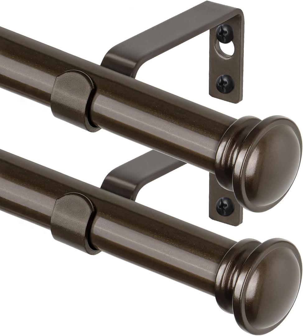 TONIAL 2 Pack Curtain Rods for Windows 48 to 84 Inch, Telescoping Splicing 3/4 Inch Single Rods for Windows Decorative Drapery Rod 32 to 86 with Small Finial, Bronze