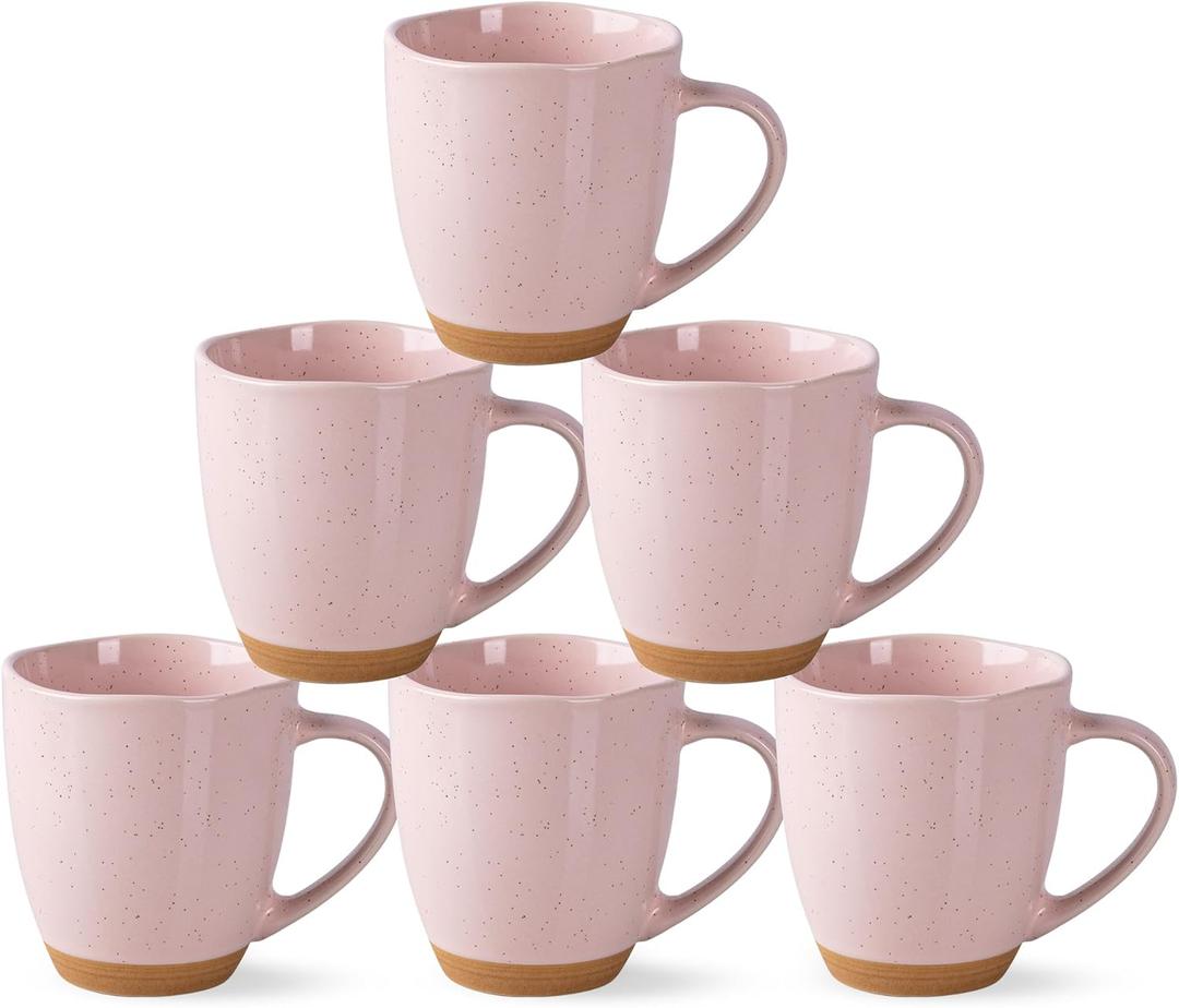 AmorArc 12oz Ceramic Coffee Mugs set of 6, Stylish Coffee Mugs with Rustic Terracotta Underside for Latte/Cappuccino/Milk/Cocoa, Dishwasher&Microwave Safe, (Cloud Pink)