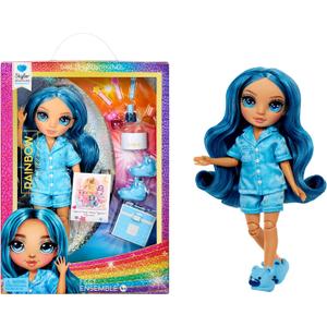 Rainbow High Jr High PJ Party - Skyler, Blue 9" Posable Fashion Doll with Soft Onesie, Slippers, Fun Play Accessories, Great Toy Gift for Girls Kids Ages 4-12 Years