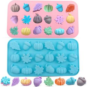 2-Pack Mini Fall Molds - 18-Cavity Chocolate Baking Molds with Pumpkin, Pinecone, Maple Leaf - Perfect for Chocolate Candies, Resin Crafts (Mini - Harvest Bites)