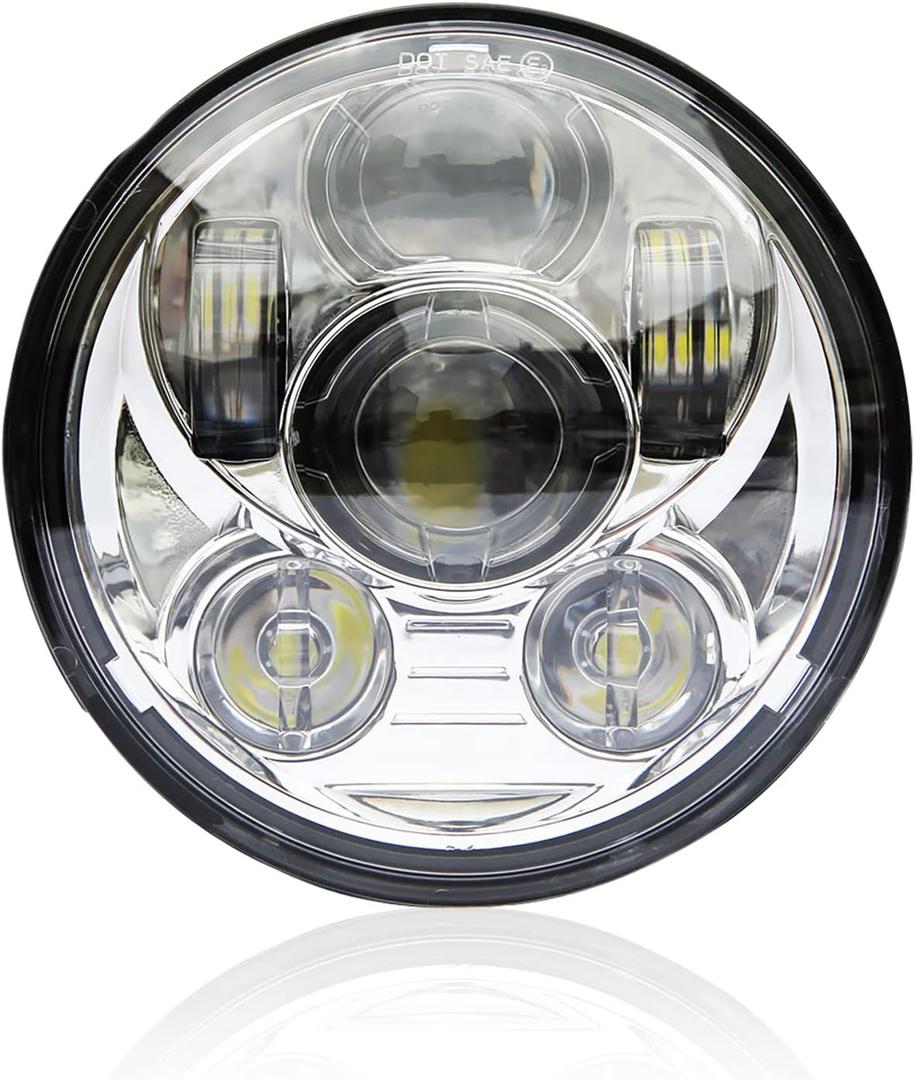 Wisamic 5.75" LED Headlight Motorcycle DOT - Compatible with Harley Davidson Dyna Street Bob Super Wide Glide Low Rider Night Rod Train Softail Sportster Iron 883-Sliver