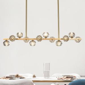 47" Linear Brass Chandelier for Dining Room, 12 Lights Kitchen Island Lighting Fixture, Modern Chandelier Light with Crystal Shades Over Table