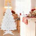 3 Ft White Artificial Christmas Tree for Tabletop, Foldable Xmas Tree with 4-Leg Stable Base & Silver Star Topper for Indoor Outdoor Home Office Party Christmas Decorations
