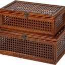 Set of 2 handmade large rattan box with lid,natural color decorative box,rattan boxes for home decoration.They can hold most household items such as jewelry, cosmetics, small items, etc.